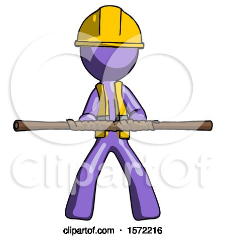 Purple Construction Worker Contractor Man Bo Staff Kung Fu Defense Pose by Leo Blanchette