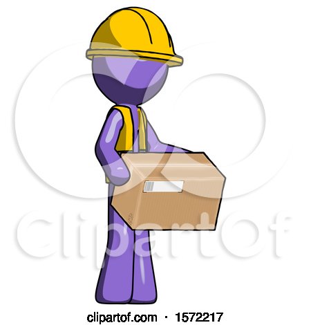 Purple Construction Worker Contractor Man Holding Package to Send or Recieve in Mail by Leo Blanchette