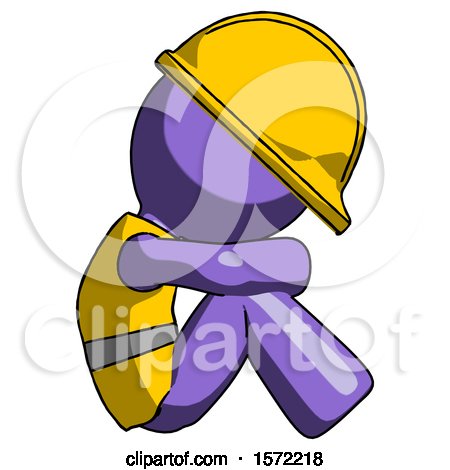Purple Construction Worker Contractor Man Sitting with Head down Facing Sideways Right by Leo Blanchette