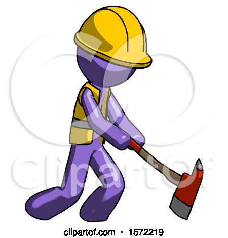 Purple Construction Worker Contractor Man Striking with a Red Firefighter's Ax by Leo Blanchette