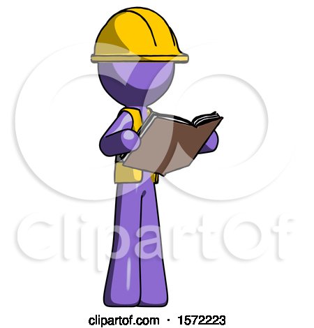 Purple Construction Worker Contractor Man Reading Book While Standing up Facing Away by Leo Blanchette