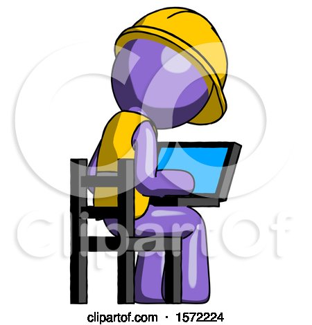 Purple Construction Worker Contractor Man Using Laptop Computer While Sitting in Chair View from Back by Leo Blanchette