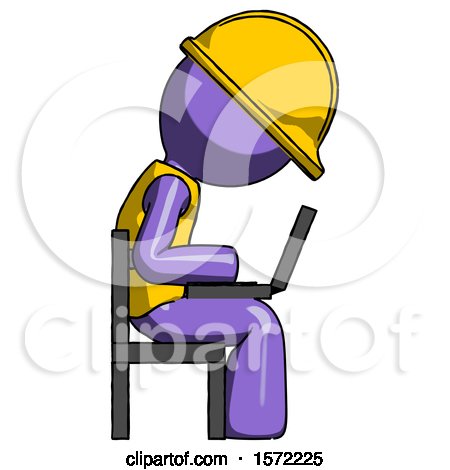 Purple Construction Worker Contractor Man Using Laptop Computer While Sitting in Chair View from Side by Leo Blanchette