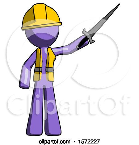 Purple Construction Worker Contractor Man Holding Sword in the Air Victoriously by Leo Blanchette