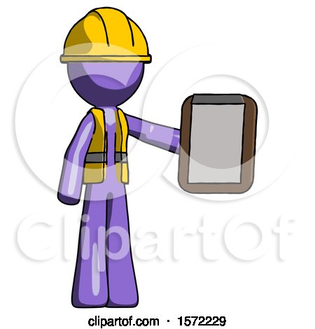 Purple Construction Worker Contractor Man Showing Clipboard to Viewer by Leo Blanchette