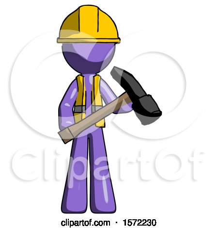 Purple Construction Worker Contractor Man Holding Hammer Ready to Work by Leo Blanchette