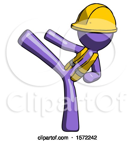 Purple Construction Worker Contractor Man Ninja Kick Left by Leo Blanchette