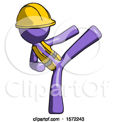 Purple Construction Worker Contractor Man Ninja Kick Right by Leo Blanchette