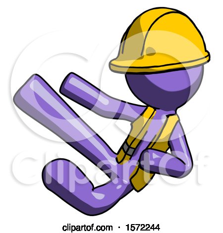 Purple Construction Worker Contractor Man Flying Ninja Kick Left by Leo Blanchette