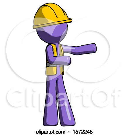 Purple Construction Worker Contractor Man Presenting Something to His Left by Leo Blanchette