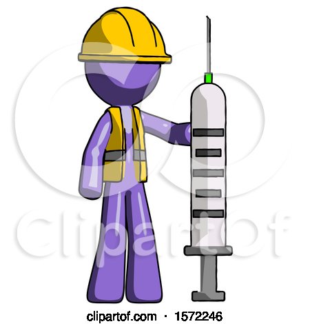 Purple Construction Worker Contractor Man Holding Large Syringe by Leo Blanchette