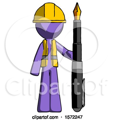 Purple Construction Worker Contractor Man Holding Giant Calligraphy Pen by Leo Blanchette