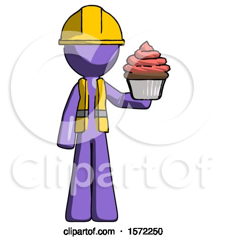 Purple Construction Worker Contractor Man Presenting Pink Cupcake to Viewer by Leo Blanchette