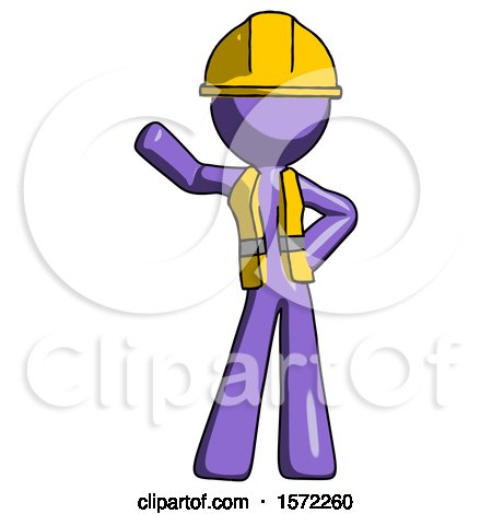 Purple Construction Worker Contractor Man Waving Right Arm with Hand on Hip by Leo Blanchette