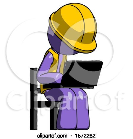 Purple Construction Worker Contractor Man Using Laptop Computer While Sitting in Chair Angled Right by Leo Blanchette