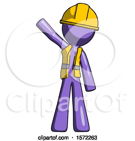 Purple Construction Worker Contractor Man Waving Emphatically with Right Arm by Leo Blanchette
