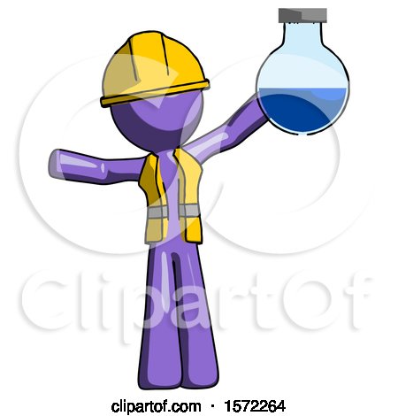 Purple Construction Worker Contractor Man Holding Large Round Flask or Beaker by Leo Blanchette