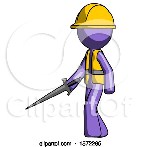 Purple Construction Worker Contractor Man with Sword Walking Confidently by Leo Blanchette