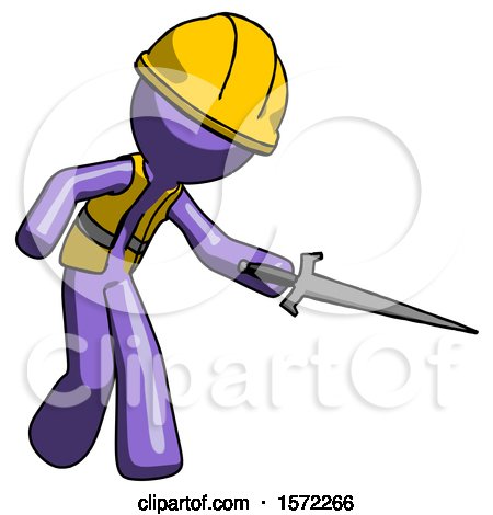 Purple Construction Worker Contractor Man Sword Pose Stabbing or Jabbing by Leo Blanchette