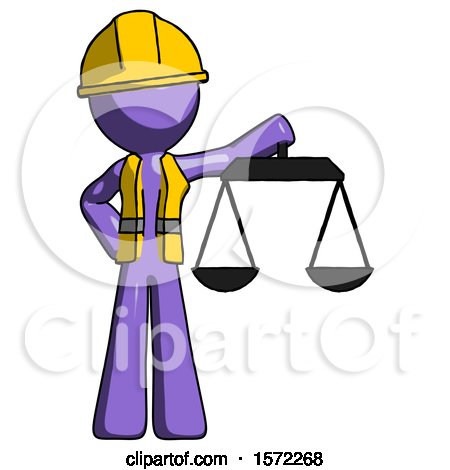 Purple Construction Worker Contractor Man Holding Scales of Justice by Leo Blanchette
