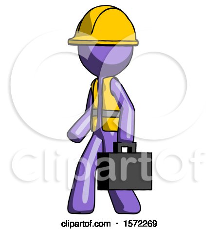 Purple Construction Worker Contractor Man Walking with Briefcase to the Left by Leo Blanchette