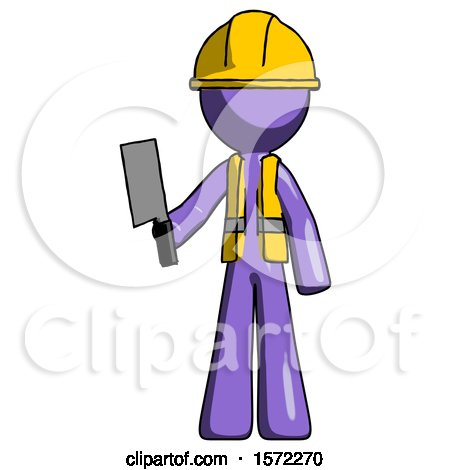 Purple Construction Worker Contractor Man Holding Meat Cleaver by Leo Blanchette