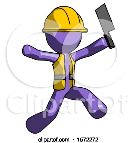 Purple Construction Worker Contractor Man Psycho Running with Meat Cleaver by Leo Blanchette