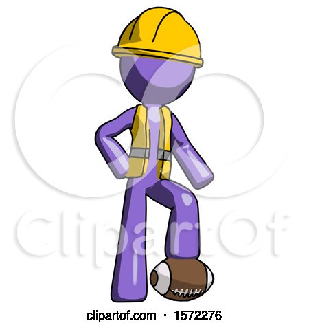 Purple Construction Worker Contractor Man Standing with Foot on Football by Leo Blanchette