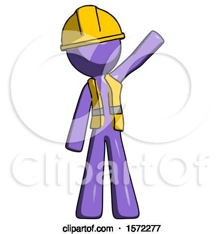 Purple Construction Worker Contractor Man Waving Emphatically with Left Arm by Leo Blanchette