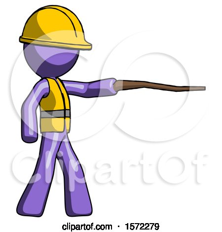 Purple Construction Worker Contractor Man Pointing with Hiking Stick by Leo Blanchette