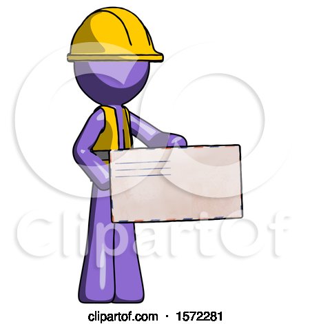 Purple Construction Worker Contractor Man Presenting Large Envelope by Leo Blanchette