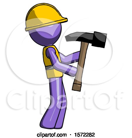 Purple Construction Worker Contractor Man Hammering Something on the Right by Leo Blanchette