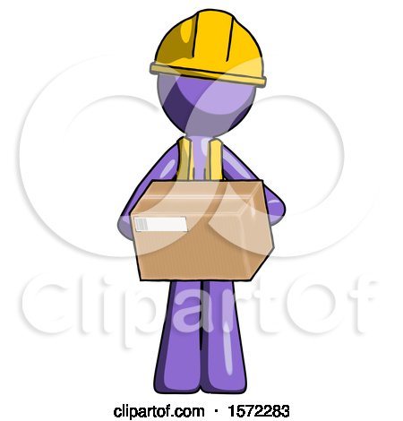 Purple Construction Worker Contractor Man Holding Box Sent or Arriving in Mail by Leo Blanchette