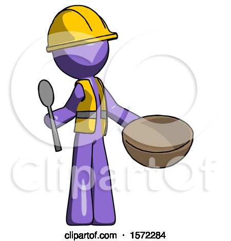 Purple Construction Worker Contractor Man with Empty Bowl and Spoon Ready to Make Something by Leo Blanchette