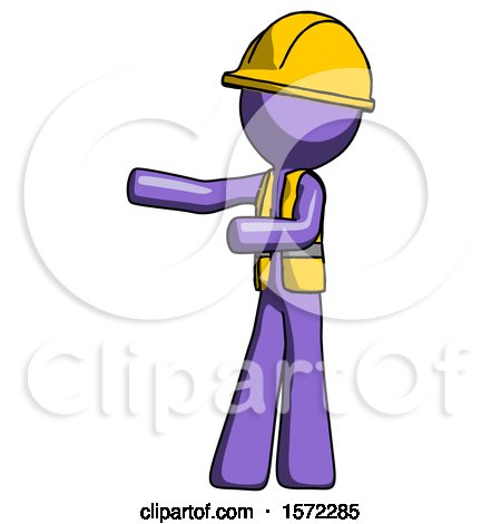 Purple Construction Worker Contractor Man Presenting Something to His Right by Leo Blanchette