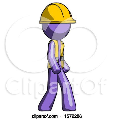 Purple Construction Worker Contractor Man Walking Turned Right Front View by Leo Blanchette
