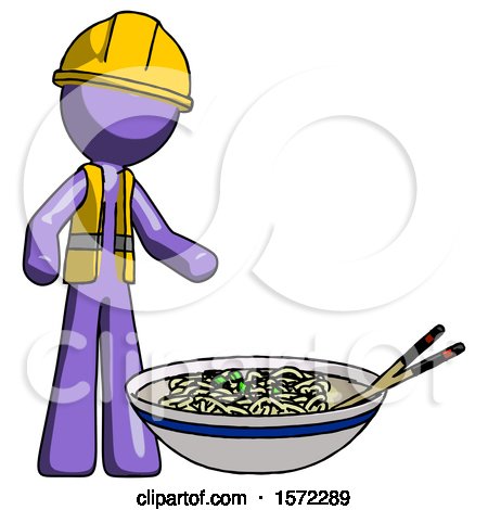 Purple Construction Worker Contractor Man and Noodle Bowl, Giant Soup Restaraunt Concept by Leo Blanchette