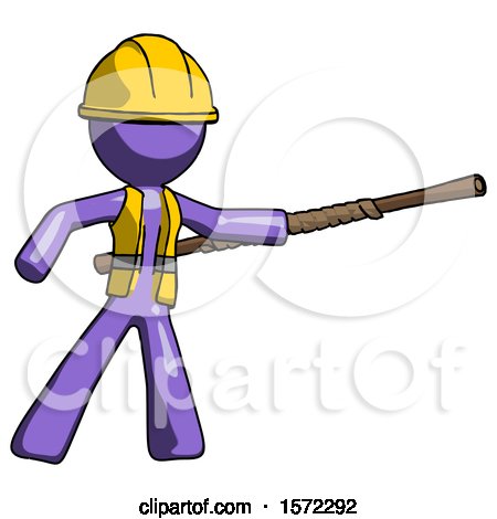 Purple Construction Worker Contractor Man Bo Staff Pointing Right Kung Fu Pose by Leo Blanchette
