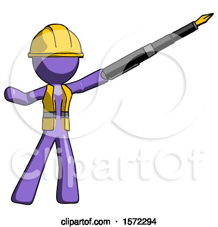 Purple Construction Worker Contractor Man Pen Is Mightier Than the Sword Calligraphy Pose by Leo Blanchette