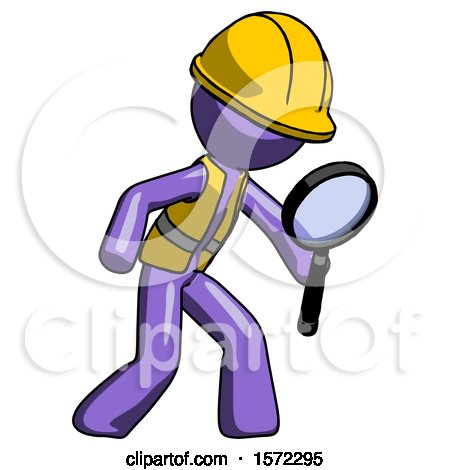 Purple Construction Worker Contractor Man Inspecting with Large Magnifying Glass Right by Leo Blanchette