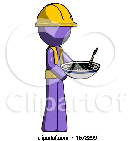 Purple Construction Worker Contractor Man Holding Noodles Offering to Viewer by Leo Blanchette