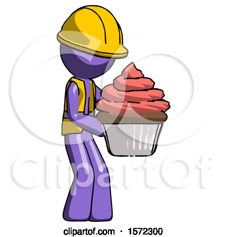 Purple Construction Worker Contractor Man Holding Large Cupcake Ready to Eat or Serve by Leo Blanchette