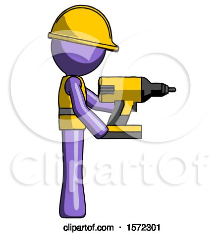 Purple Construction Worker Contractor Man Using Drill Drilling Something on Right Side by Leo Blanchette