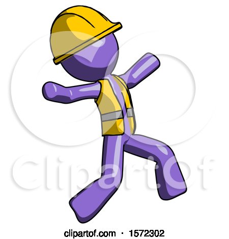 Purple Construction Worker Contractor Man Running Away in Hysterical Panic Direction Right by Leo Blanchette