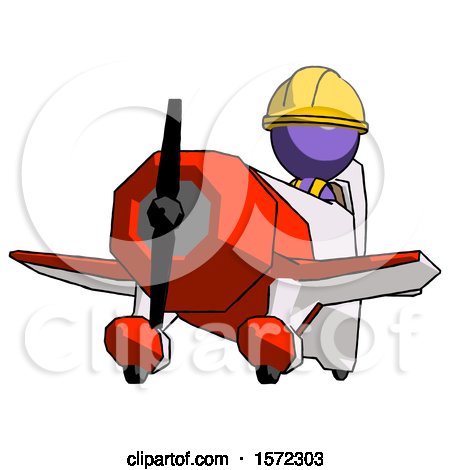 Purple Construction Worker Contractor Man Flying in Geebee Stunt Plane Viewed from Below by Leo Blanchette