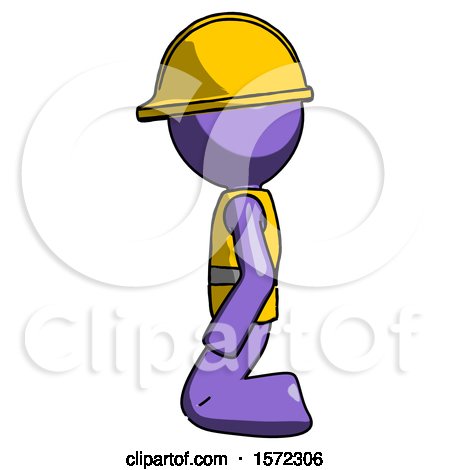 Purple Construction Worker Contractor Man Kneeling Left by Leo Blanchette
