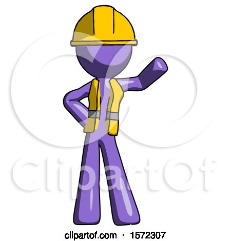 Purple Construction Worker Contractor Man Waving Left Arm with Hand on Hip by Leo Blanchette