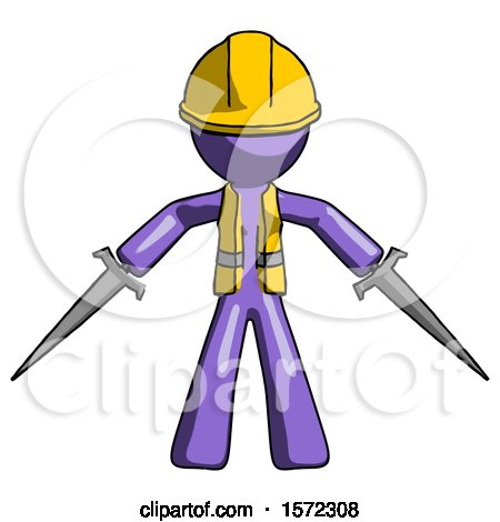 Purple Construction Worker Contractor Man Two Sword Defense Pose by Leo Blanchette