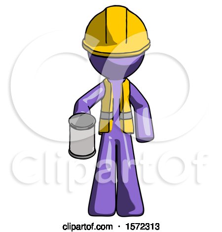 Purple Construction Worker Contractor Man Begger Holding Can Begging or Asking for Charity by Leo Blanchette