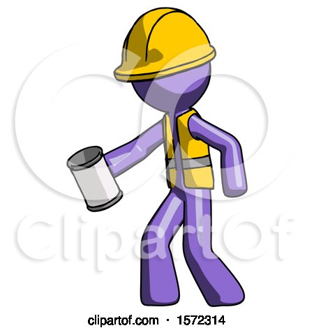 Purple Construction Worker Contractor Man Begger Holding Can Begging or Asking for Charity Facing Left by Leo Blanchette